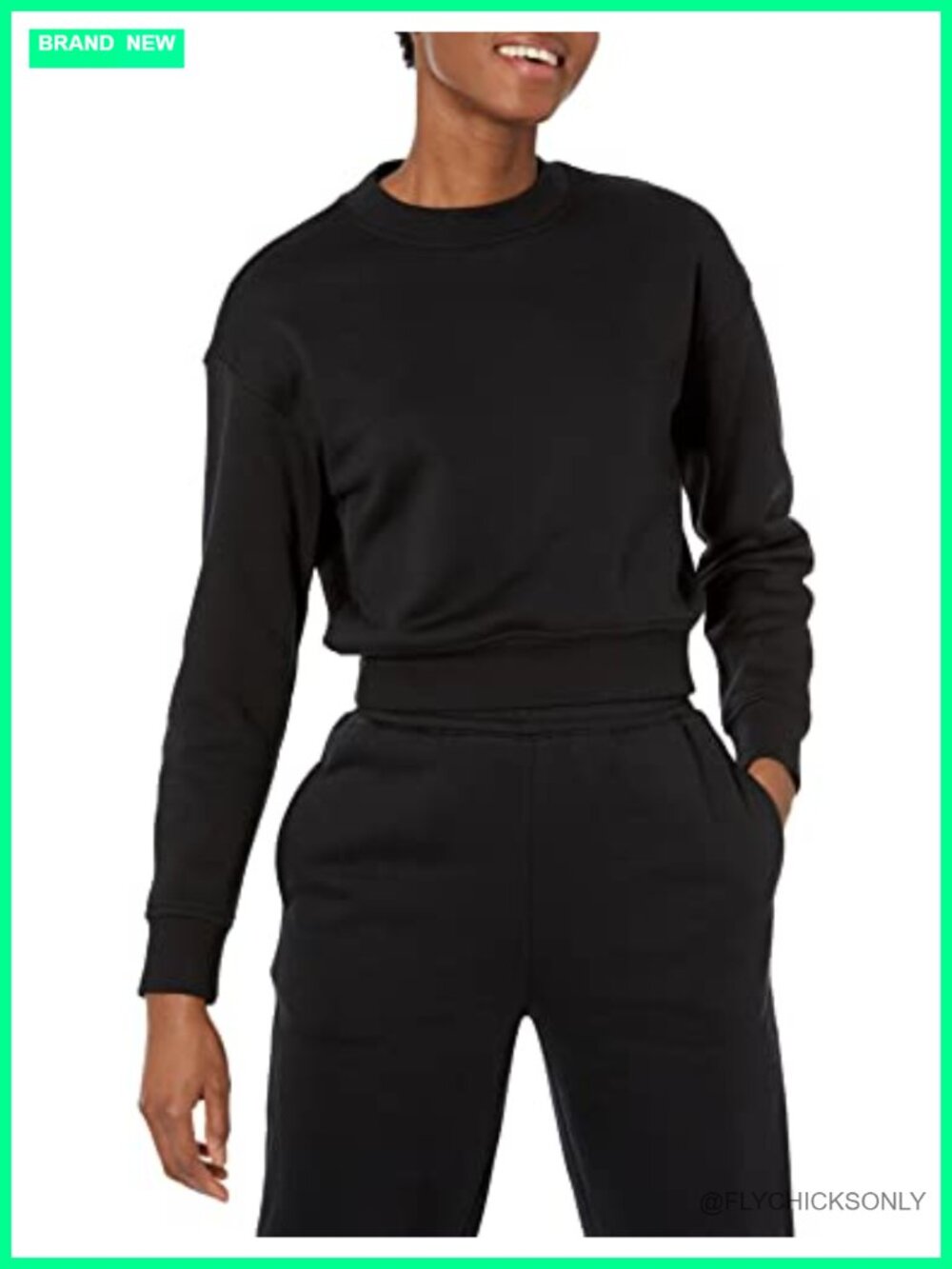 Cropped Drop Shoulder Crewneck Sweatshirt Relaxed Fit Brushed Fleece